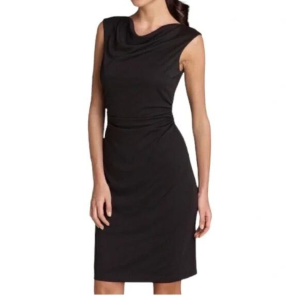 David Meister rouched cowl neck sleeveless dress LBD 4 black  wedding guest